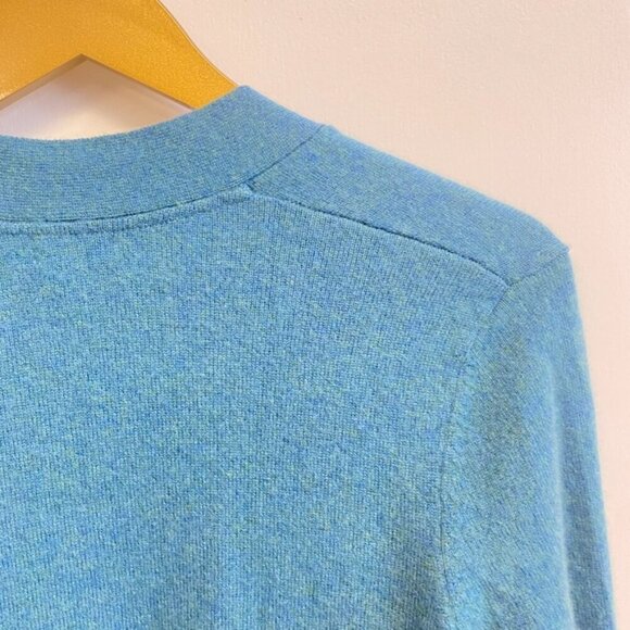 L.L. Bean 100% Cashmere Teal Cardigan Sweater - Picture 8 of 11
